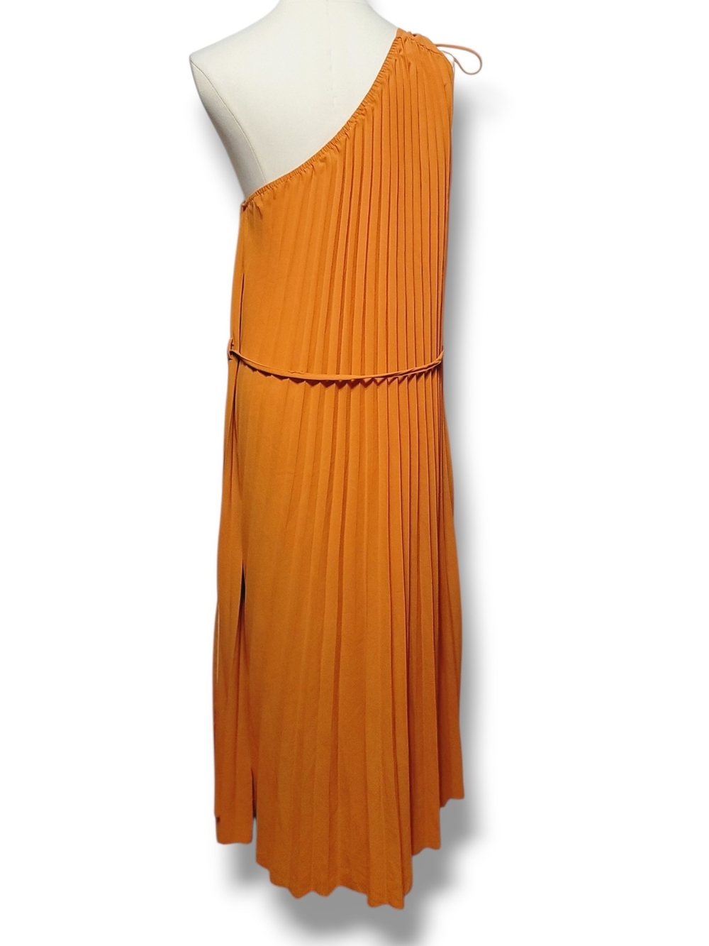 BTFBM - XL Orange One-Shoulder Pleated Midi Dress - Picture 2 of 7